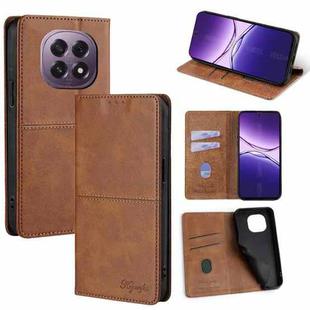 For OPPO A5 5G 2025 Global Cow Texture Magnetic Leather Phone Case(Light Brown)