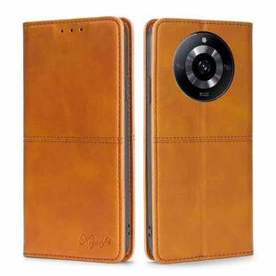 For Realme 11 5G Cow Texture Magnetic Leather Phone Case(Light Brown)