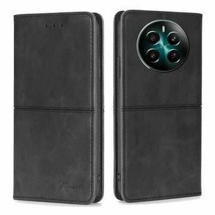 For Realme 12+ 5G Cow Texture Magnetic Leather Phone Case(Black)