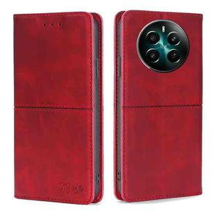For Realme 12+ 5G Cow Texture Magnetic Leather Phone Case(Red)
