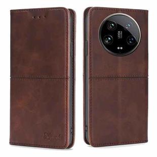 For Xiaomi 14 Ultra 5G Cow Texture Magnetic Leather Phone Case(Dark Brown)