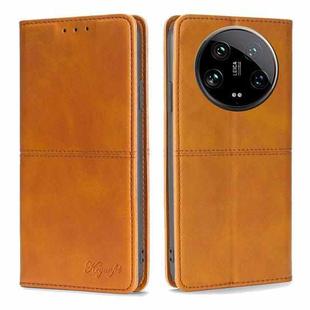 For Xiaomi 14 Ultra 5G Cow Texture Magnetic Leather Phone Case(Light Brown)