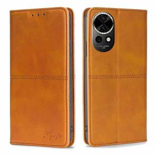 For Huawei nova 12 5G Cow Texture Magnetic Leather Phone Case(Light Brown)