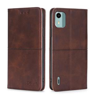 For Nokia C12 Cow Texture Magnetic Leather Phone Case(Dark Brown)