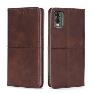 For Nokia C32 Cow Texture Magnetic Leather Phone Case(Dark Brown)