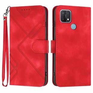 For OPPO A15 / A15s Line Pattern Skin Feel Leather Phone Case(Red)