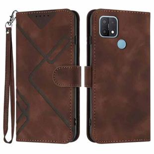 For OPPO A15 / A15s Line Pattern Skin Feel Leather Phone Case(Coffee)