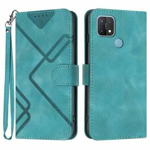 For OPPO A15 / A15s Line Pattern Skin Feel Leather Phone Case(Light Blue)