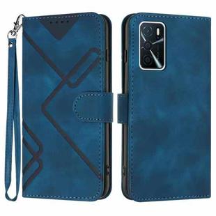 For OPPO A16 Line Pattern Skin Feel Leather Phone Case(Royal Blue)