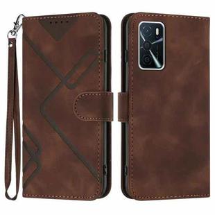 For OPPO A16 Line Pattern Skin Feel Leather Phone Case(Coffee)