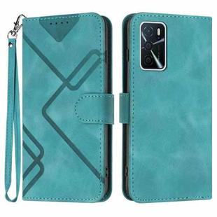 For OPPO A16 Line Pattern Skin Feel Leather Phone Case(Light Blue)