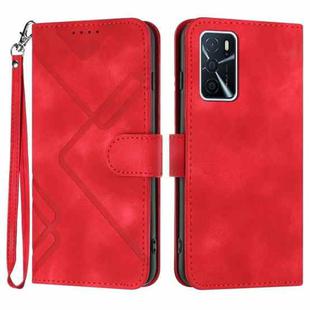 For OPPO A16 4G/A55 5G/A53s 5G Line Pattern Skin Feel Leather Phone Case(Red)