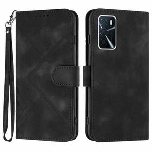 For OPPO A16 4G/A55 5G/A53s 5G Line Pattern Skin Feel Leather Phone Case(Black)