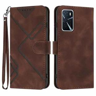 For OPPO A16 4G/A55 5G/A53s 5G Line Pattern Skin Feel Leather Phone Case(Coffee)
