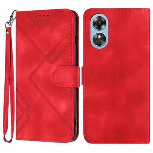 For OPPO A17 Line Pattern Skin Feel Leather Phone Case(Red)