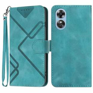 For OPPO A17 Line Pattern Skin Feel Leather Phone Case(Light Blue)