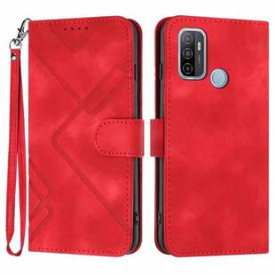 For OPPO A53s / A32 / A53 Line Pattern Skin Feel Leather Phone Case(Red)