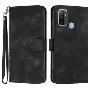 For OPPO A53s / A32 / A53 Line Pattern Skin Feel Leather Phone Case(Black)