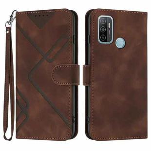 For OPPO A53s / A32 / A53 Line Pattern Skin Feel Leather Phone Case(Coffee)