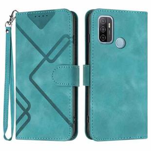 For OPPO A53s / A32 / A53 Line Pattern Skin Feel Leather Phone Case(Light Blue)