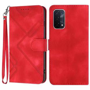 For OPPO A74 5G/A93 5G/A54 5G Line Pattern Skin Feel Leather Phone Case(Red)