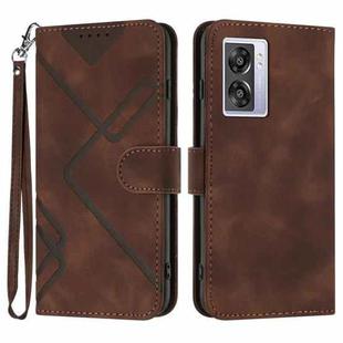 For OPPO A57s 4G/A77 5G/A57 5G Line Pattern Skin Feel Leather Phone Case(Coffee)