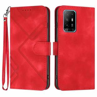 For OPPO A94 4G/A95 5G/Reno5 Z Line Pattern Skin Feel Leather Phone Case(Red)