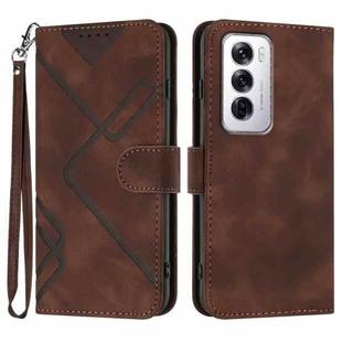 For OPPO Reno12 Global Line Pattern Skin Feel Leather Phone Case(Coffee)