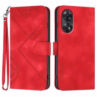 For OPPO Reno8 T 4G Line Pattern Skin Feel Leather Phone Case(Red)