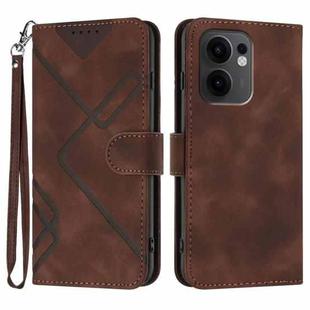 For OPPO Reno13 F 4G / 5G Line Pattern Skin Feel Leather Phone Case(Coffee)