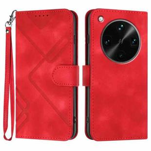 For OPPO Find X8 Ultra Line Pattern Skin Feel Leather Phone Case(Red)