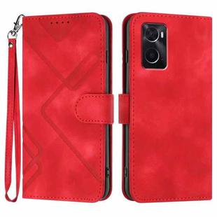 For OPPO A36 / A76 / A96 / K10 4G Line Pattern Skin Feel Leather Phone Case(Red)