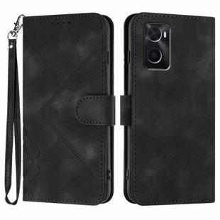 For OPPO A36 / A76 / A96 / K10 4G Line Pattern Skin Feel Leather Phone Case(Black)