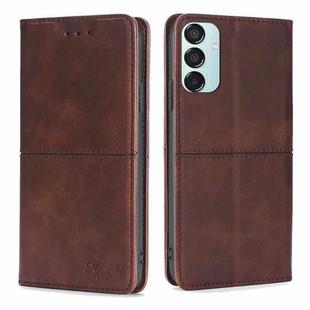 For Samsung Galaxy M15 5G Cow Texture Magnetic Leather Phone Case(Dark Brown)