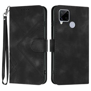 For Realme C15/C12/Narzo 20/7i Global Line Pattern Skin Feel Leather Phone Case(Black)