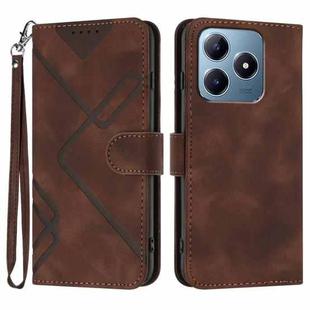 For Realme C63 / C61 Global Line Pattern Skin Feel Leather Phone Case(Coffee)