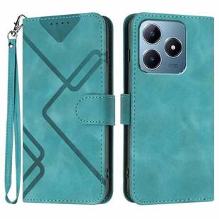 For Realme C63 / C61 Global Line Pattern Skin Feel Leather Phone Case(Light Blue)