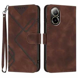 For Realme  12 Lite / C67 4G Global Line Pattern Skin Feel Leather Phone Case(Coffee)