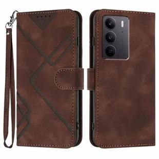 For Realme C75 Global Line Pattern Skin Feel Leather Phone Case(Coffee)