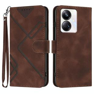 For Realme 10 Pro+ Line Pattern Skin Feel Leather Phone Case(Coffee)
