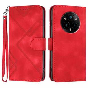 For Realme 14 Pro+ Line Pattern Skin Feel Leather Phone Case(Red)