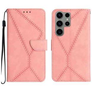 For Samsung Galaxy S23 Ultra 5G Stitching Embossed Leather Phone Case(Pink)