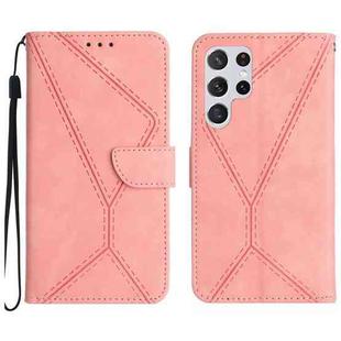 For Samsung Galaxy S22 Ultra 5G Stitching Embossed Leather Phone Case(Pink)