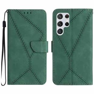 For Samsung Galaxy S22 Ultra 5G Stitching Embossed Leather Phone Case(Green)