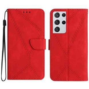 For Samsung Galaxy S21 Ultra 5G Stitching Embossed Leather Phone Case(Red)