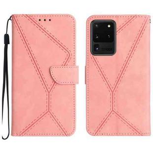 For Samsung Galaxy S20 Ultra Stitching Embossed Leather Phone Case(Pink)
