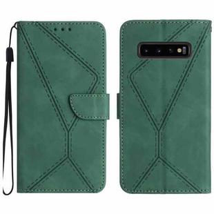For Samsung Galaxy S10+ Stitching Embossed Leather Phone Case(Green)