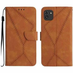 For Samsung Galaxy A03 164mm Stitching Embossed Leather Phone Case(Brown)