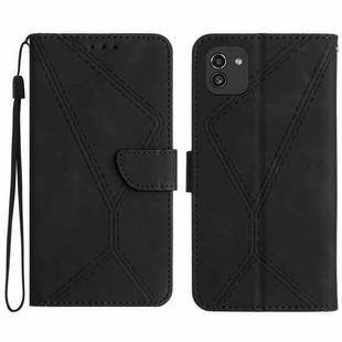 For Samsung Galaxy A03 164mm Stitching Embossed Leather Phone Case(Black)