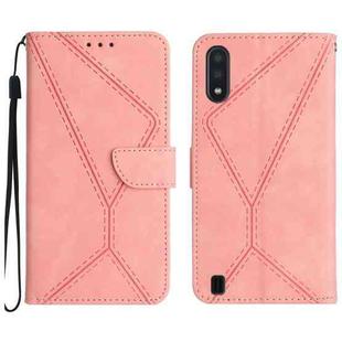 For Samsung Galaxy A10 / M10 Stitching Embossed Leather Phone Case(Pink)